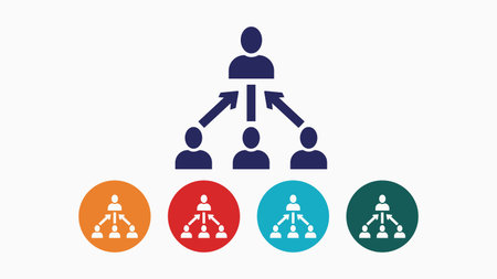 Visualize clear team structures and leadership chains with these modern organizational chart icons, perfect for business strategy and corporate presentations.のイラスト素材