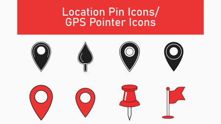 A versatile set of location pin icons for maps, apps, and web design. Perfect for travel, navigation, and place identification. Modern, clean, and easily recognizable.のイラスト素材