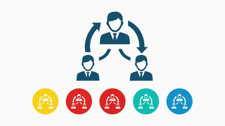 Visualize effective team dynamics and organizational structure with this clean, modern icon set. Perfect for illustrating business strategy, communication, and leadership.のイラスト素材