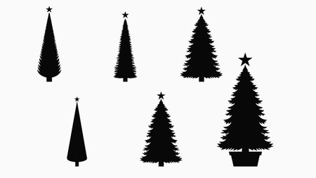 Elegant Christmas tree silhouettes for festive designs and holiday celebrations, perfect for seasonal greetings and merry Christmas messages and decorationsのイラスト素材
