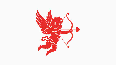 Cupid Silhouette with Bow and Arrow â Classic Valentine Love Icon Vector Illustrationのイラスト素材