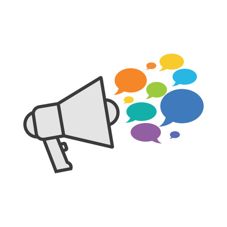 Megaphone with speech bubbles icon on white background. Vector illustration.のイラスト素材
