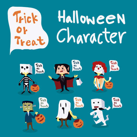 Halloween Kids Costume character with text balloon, trick or treat.のイラスト素材