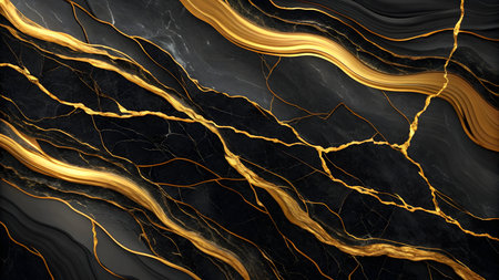 Black marble showing black marble with flowing golden veins gold veins abstract. High resolution image suitable for commercial use. Clear details and vibrant colors enhance visual appeal.の素材