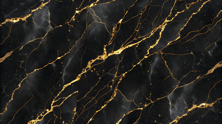 Black marble showing black marble texture with abstract gold veins background. High resolution image suitable for commercial use. Clear details and vibrant colors enhance visual appeal.の素材