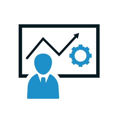 Businessman and graph icon. Flat color design. Vector illustration.のイラスト素材