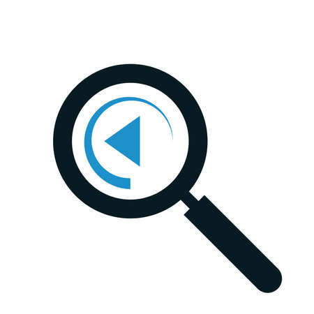 Search icon. Vector illustration of a magnifying glass and play button.のイラスト素材