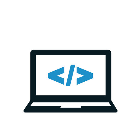 laptop computer with code icon over white background. colorful design. vector illustrationのイラスト素材