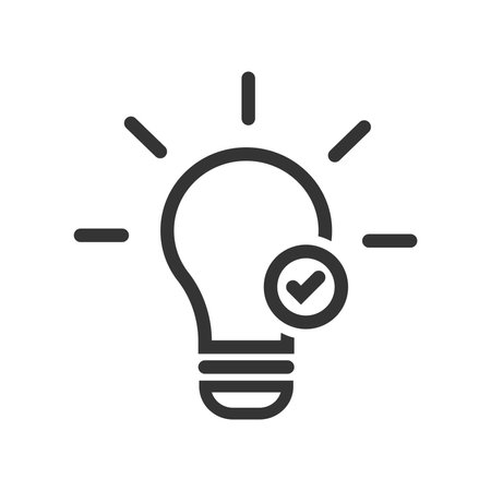 bulb light with check mark icon, line style, vector illustrationのイラスト素材