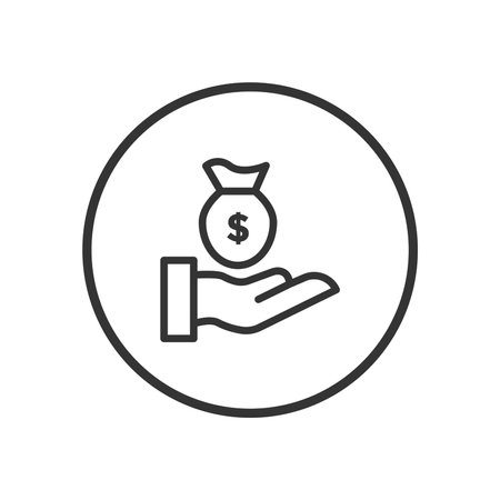 Money in hand line icon, outline vector sign, linear pictogram isolated on white. Symbol, logo illustrationのイラスト素材