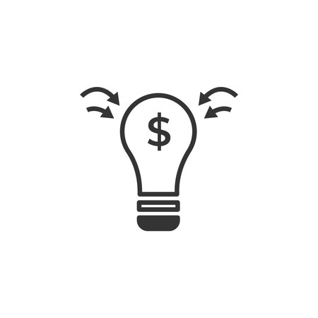 Bulb icon in flat style. Idea money vector illustration on white isolated background. Dollar business concept.のイラスト素材