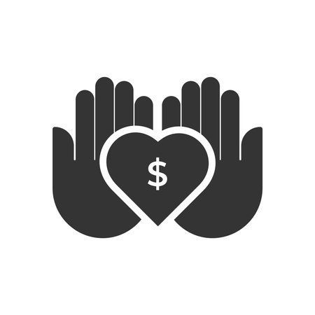 hands with heart and dollar symbol icon over white background, silhouette style, vector illustrationのイラスト素材