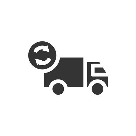 Cargo truck icon in flat style. Delivery truck vector illustration on white isolated background. Lorry business concept.のイラスト素材