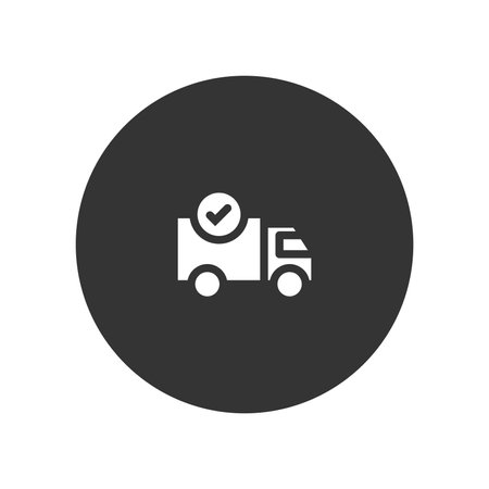 Truck with check mark icon in flat style. Vector illustration.のイラスト素材