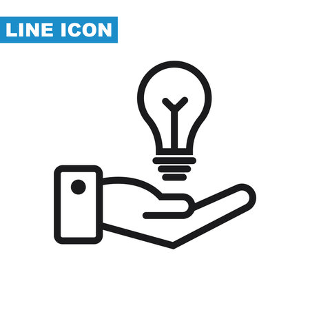 Hand holding lightbulb icon. Flat design style. Vector illustration.のイラスト素材