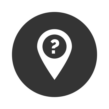 Map pointer with question mark icon in black circle, vector illustration.のイラスト素材