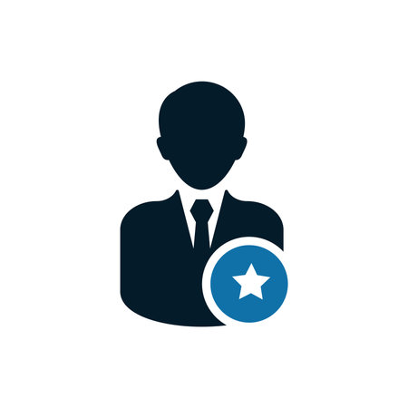 Businessman with star icon. Flat style black icon on white.のイラスト素材