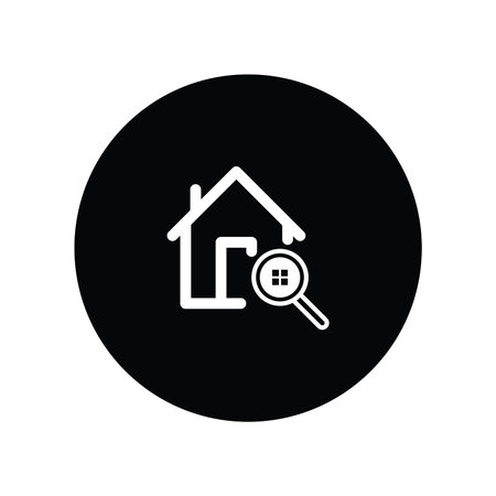 house with magnifying glass icon over white background, block style, vector illustrationのイラスト素材