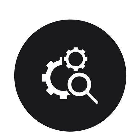 Gear and magnifier icon on the black background. Vector illustration.のイラスト素材