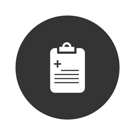 Medical clipboard icon in black circle. Vector illustration, flat design.のイラスト素材