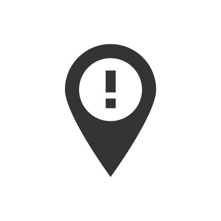 Map pointer with exclamation mark icon in flat style. Vector illustration.のイラスト素材