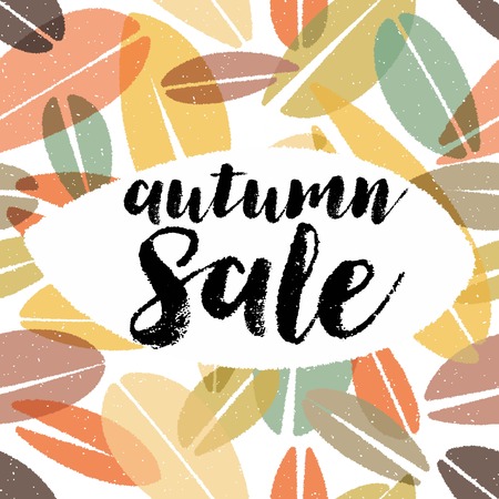 Chalk Autumn Sale Calligraphy on Leaves Backgroundのイラスト素材
