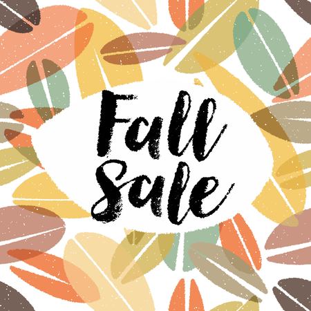 Chalk Autumn Sale Calligraphy on Leaves Backgroundのイラスト素材