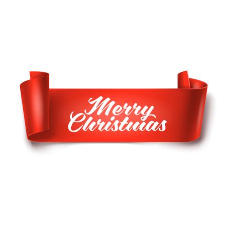 Merry Christmas inscription on red detailed curved ribbonのイラスト素材