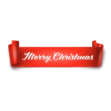 Merry Christmas inscription on red detailed curved ribbonのイラスト素材