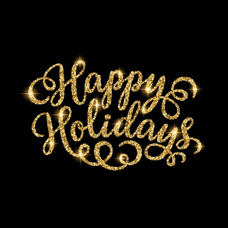Happy Holidays gold glittering hand lettering inscriptionのイラスト素材