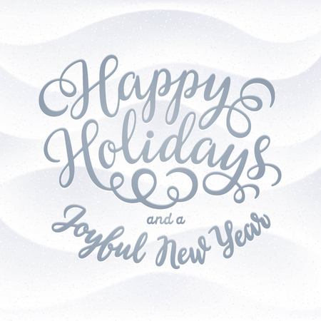 Happy Holidays hand lettering inscription on detailed snowing backgroundのイラスト素材