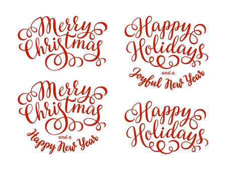 Merry Christmas and Happy Holidays hand lettering inscriptionのイラスト素材