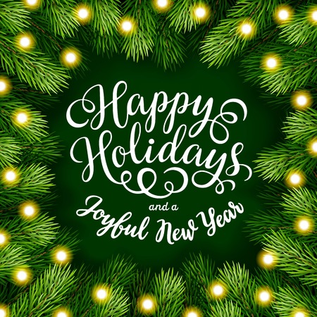 Hand drawing calligraphy phrases with detailed christmas tree Wreath for greeting card, poster, banner, website, header. Vector illustration.のイラスト素材