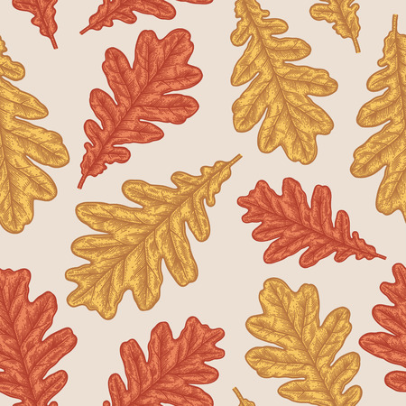 Engraving autumn Oak seamless pattern. Vintage botany decor.のイラスト素材
