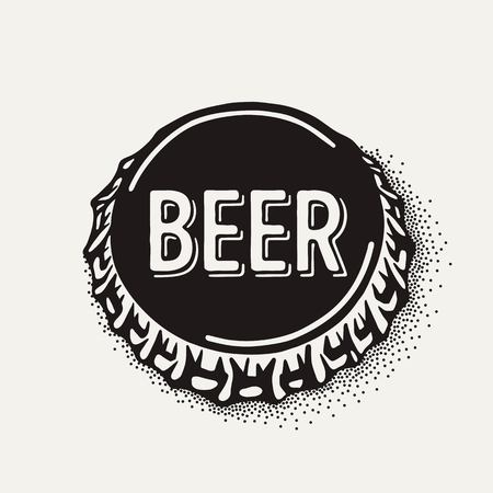 Craft beer bottle cap with brewing inscription in vintage style. Engraving illustration with lettering in hipster style isolated on grunge background.のイラスト素材