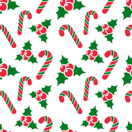 Holly Berry and Canndy pattern design for print template related to Christmasのイラスト素材