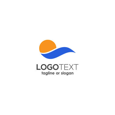 Abstract wave and Sun symbol. Ocean logo. Sea icon. Water symbolのイラスト素材