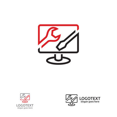 Personal Computer Service Icon. Computer repair logo design conceptのイラスト素材