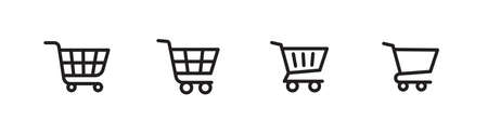 Set of 4, outlined style trolley icon, editable stroke, pixel perfectのイラスト素材