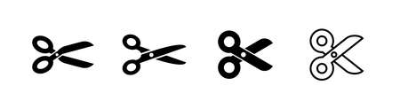 Set of 4 scissor icon design, vector clipart design element, glyph and outline