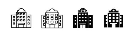 Set of 4 Hotel icon, outlined editable stroke and flat glyph style, clipart design templateのイラスト素材