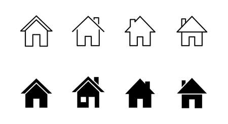 Set of 10 house icon, outlined editable stroke and flat glyph style, clipart design templateのイラスト素材
