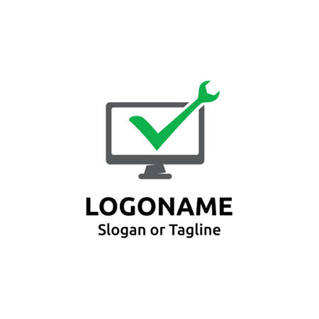 Personal Computer Service Icon. Computer repair logo design concept. PC repair logo conceptのイラスト素材