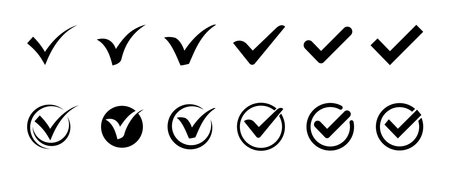 Set of 12 icon, checkmark isolated on white, flat glyph style, clipart design templateのイラスト素材