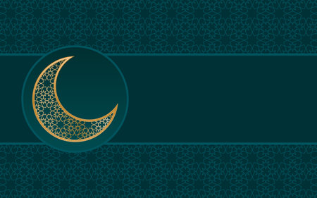 Abstract Gold moon with detailed arabic pattern design, luxury green background design. Background related to ramadan kareemのイラスト素材