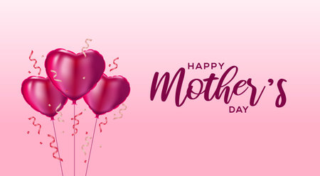 Red Balloons illustration with confetti, Mother's Day celebration banner design. Vector Illustration design element related to Mother's Dayのイラスト素材