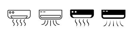 
Set of 4 air conditioner icon flat glyph style and outlined editable stroke, clipart design templateのイラスト素材