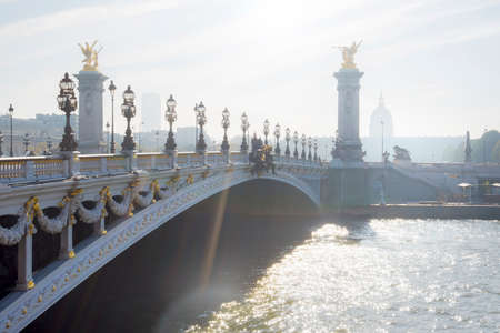 Paris, Pont Alexandre III (Alexandre III bridge) in an autumn morningの写真素材