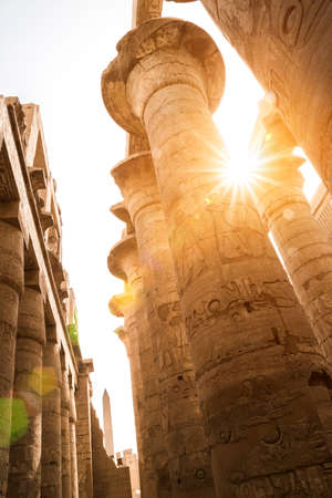 The Great Hall with Sunflare, Karnak Temple, Egyptの写真素材