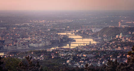 View of Budapest with the River Danube and Bridges at dawn from HÃ¡rmashatÃ¡rhegyの写真素材